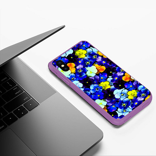 Чехол iPhone XS Max матовый Синие цветы / 3D-Фиолетовый – фото 3