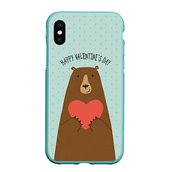Чехол iPhone XS Max матовый Медведь с сердцем, цвет: 3D-мятный