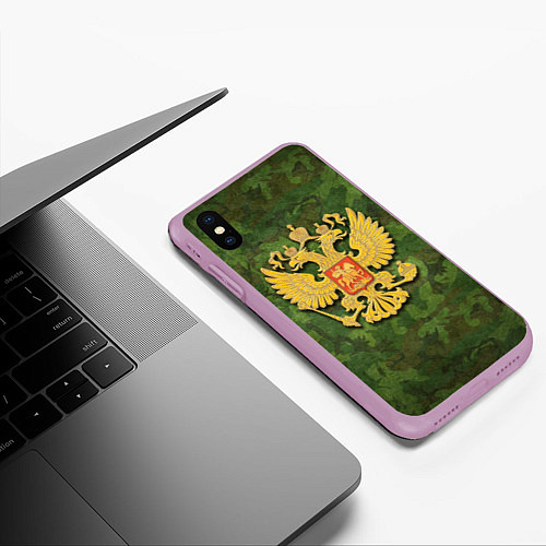 Чехол iPhone XS Max матовый Герб на камуфляже / 3D-Сиреневый – фото 3