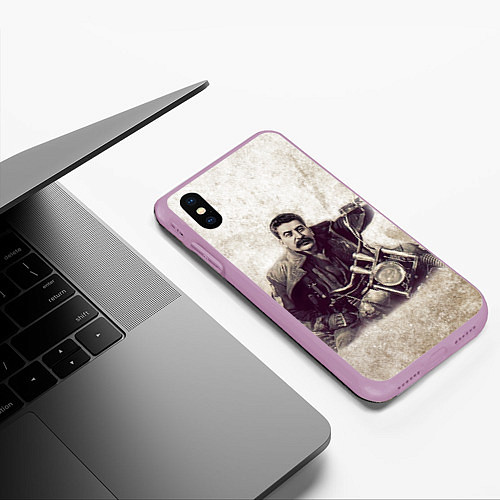 Чехол iPhone XS Max матовый Сталин байкер / 3D-Сиреневый – фото 3