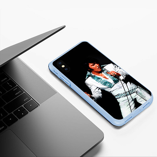 Чехол iPhone XS Max матовый Элвис поет / 3D-Голубой – фото 3