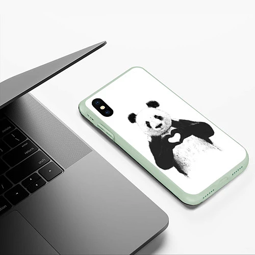 Чехол iPhone XS Max матовый Panda Love / 3D-Салатовый – фото 3