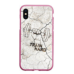 Чехол iPhone XS Max матовый Train hard, цвет: 3D-малиновый