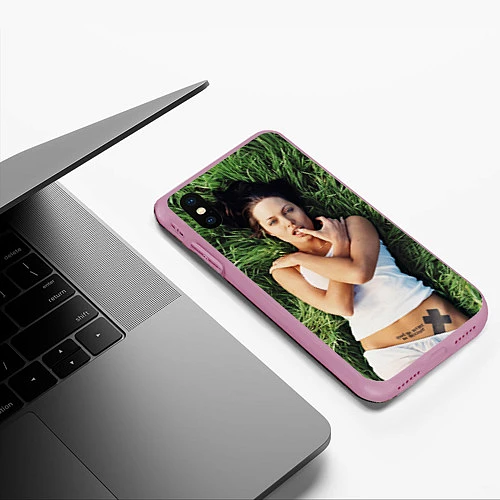 Чехол iPhone XS Max матовый Анджелина Джоли / 3D-Розовый – фото 3