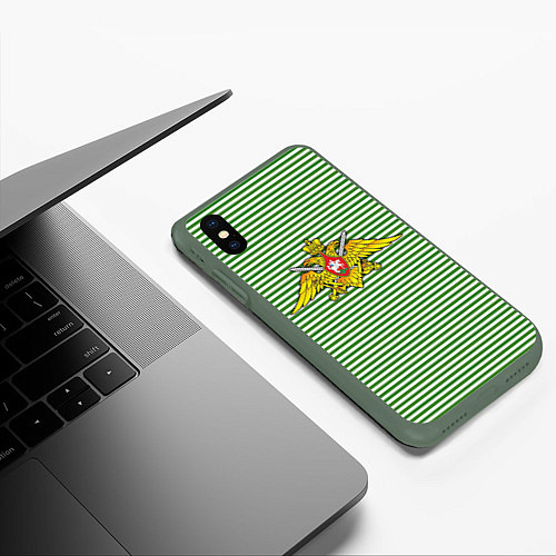 Чехол iPhone XS Max матовый Тельняшка ПВ РФ / 3D-Темно-зеленый – фото 3