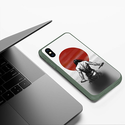 Чехол iPhone XS Max матовый Ярость самурая / 3D-Темно-зеленый – фото 3