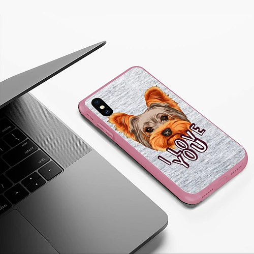 Чехол iPhone XS Max матовый Йоркширский терьер / 3D-Малиновый – фото 3