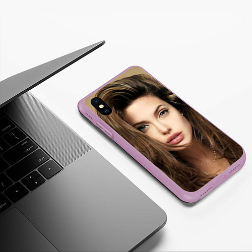 Чехол iPhone XS Max матовый Анжелина Джоли / 3D-Сиреневый – фото 3