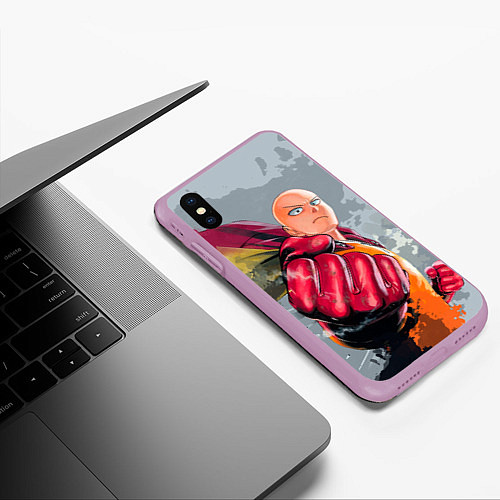 Чехол iPhone XS Max матовый One Punch Man Fist / 3D-Сиреневый – фото 3