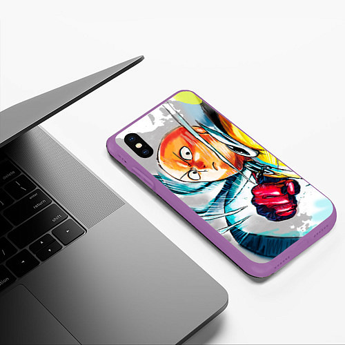 Чехол iPhone XS Max матовый One Punch Man Rage / 3D-Фиолетовый – фото 3