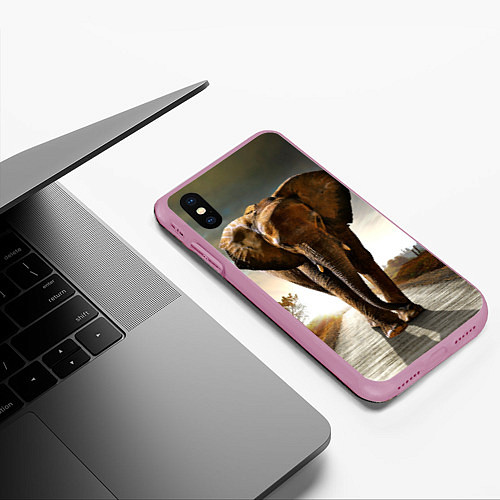 Чехол iPhone XS Max матовый Дикий слон / 3D-Розовый – фото 3