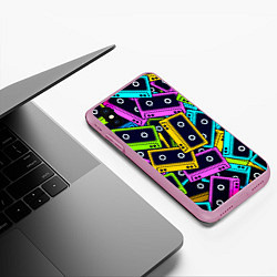 Чехол iPhone XS Max матовый Неоновые кассеты, цвет: 3D-розовый — фото 2