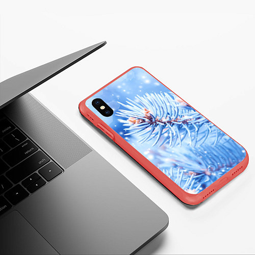 Чехол iPhone XS Max матовый Снежные иголки / 3D-Красный – фото 3