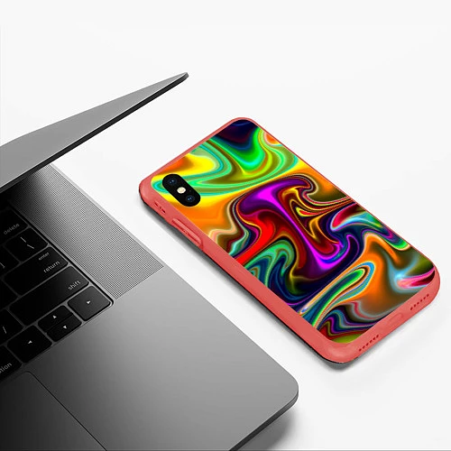 Чехол iPhone XS Max матовый Неоновые разводы / 3D-Красный – фото 3