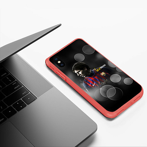 Чехол iPhone XS Max матовый Leo Messi / 3D-Красный – фото 3