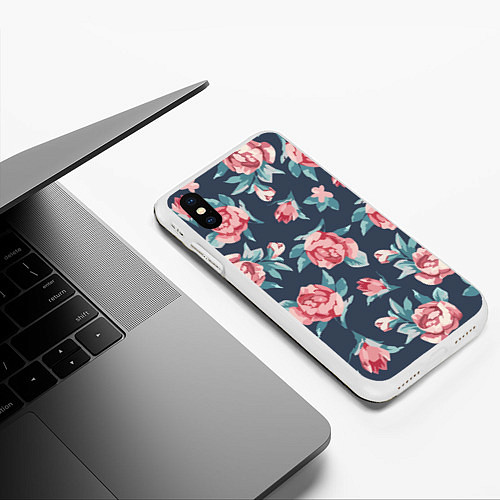Чехол iPhone XS Max матовый Розы: паттерн / 3D-Белый – фото 3