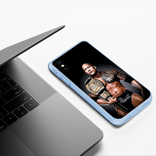 Чехол iPhone XS Max матовый Dwayne Johnson / 3D-Голубой – фото 3