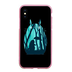 Чехол iPhone XS Max матовый Тоторо в лесу, цвет: 3D-розовый