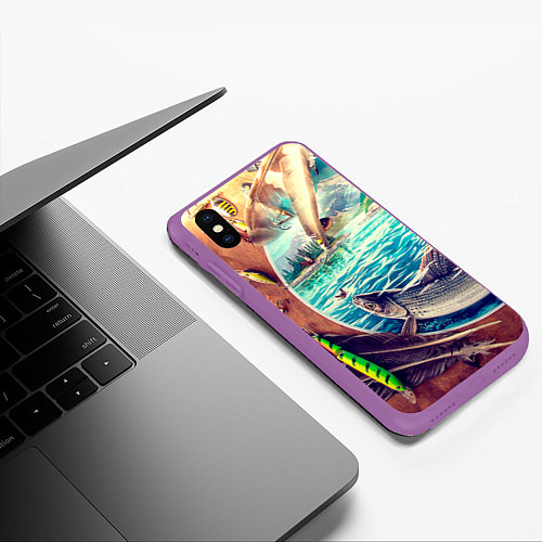 Чехол iPhone XS Max матовый Истинный рыболов / 3D-Фиолетовый – фото 3
