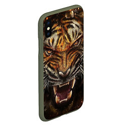 Чехол iPhone XS Max матовый Разъяренный тигр, цвет: 3D-темно-зеленый — фото 2
