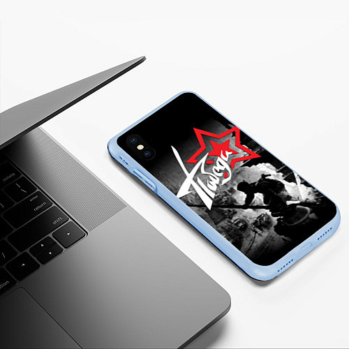 Чехол iPhone XS Max матовый Победа - установка знамени над Рейхстагом / 3D-Голубой – фото 3