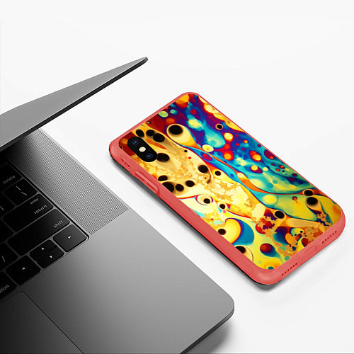 Чехол iPhone XS Max матовый Абстракция кислотные метаморфозы / 3D-Красный – фото 3