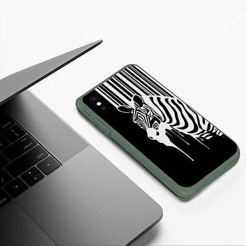 Чехол iPhone XS Max матовый Жидкая зебра / 3D-Темно-зеленый – фото 3
