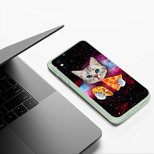 Чехол iPhone XS Max матовый Кот с едой / 3D-Салатовый – фото 3