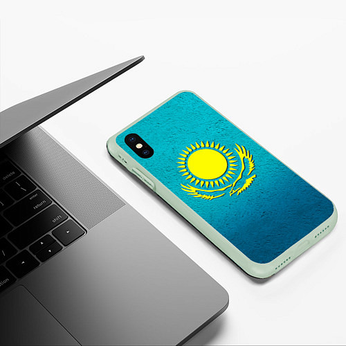 Чехол iPhone XS Max матовый Флаг Казахстана / 3D-Салатовый – фото 3