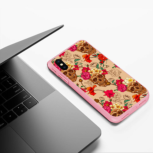 Чехол iPhone XS Max матовый Черепа в цветах / 3D-Баблгам – фото 3