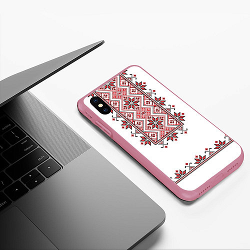 Чехол iPhone XS Max матовый Вышивка 41 / 3D-Малиновый – фото 3