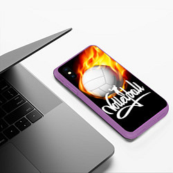 Чехол iPhone XS Max матовый Волейбольный мяч летит в огне, цвет: 3D-фиолетовый — фото 2
