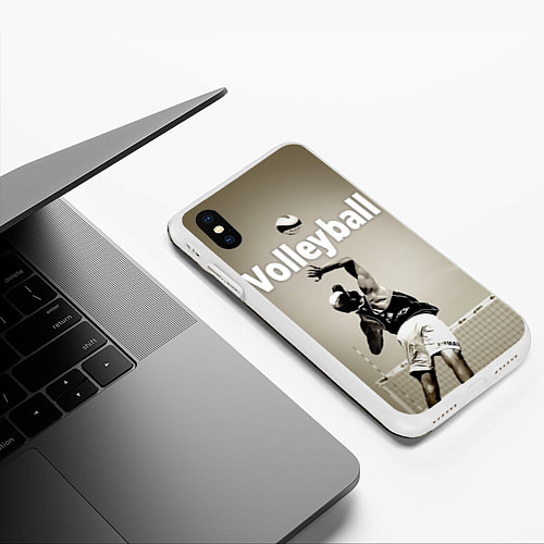 Чехол iPhone XS Max матовый Волейбол - удар в прыжке / 3D-Белый – фото 3