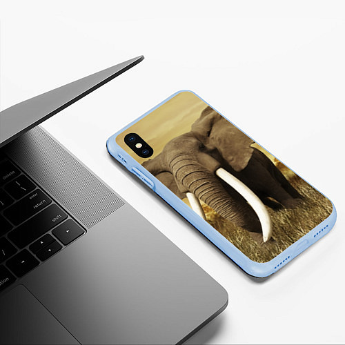 Чехол iPhone XS Max матовый Могучий слон / 3D-Голубой – фото 3