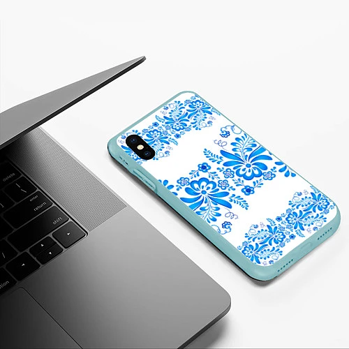 Чехол iPhone XS Max матовый Гжель / 3D-Мятный – фото 3