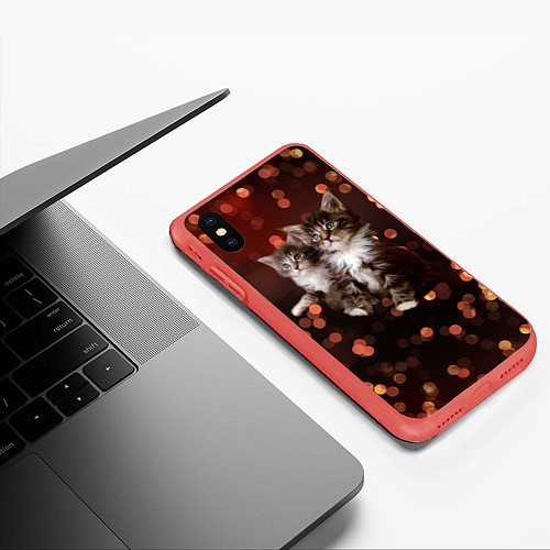 Чехол iPhone XS Max матовый Котята / 3D-Красный – фото 3