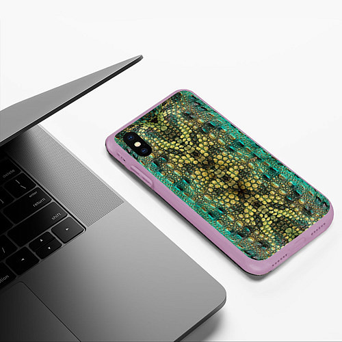 Чехол iPhone XS Max матовый Крокодил / 3D-Сиреневый – фото 3