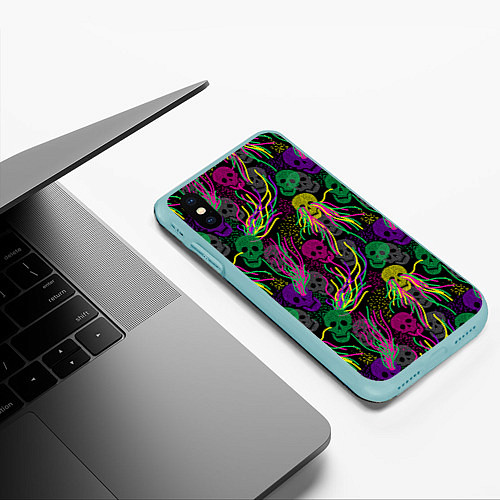 Чехол iPhone XS Max матовый Черепки / 3D-Мятный – фото 3