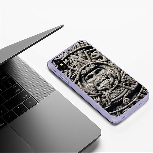 Чехол iPhone XS Max матовый Календарь ацтеков / 3D-Светло-сиреневый – фото 3