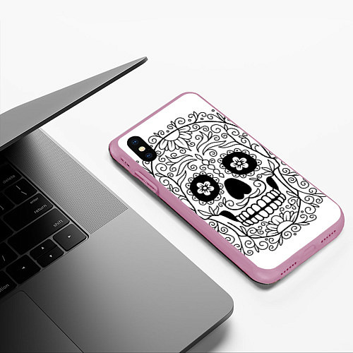 Чехол iPhone XS Max матовый Мексиканский череп / 3D-Розовый – фото 3