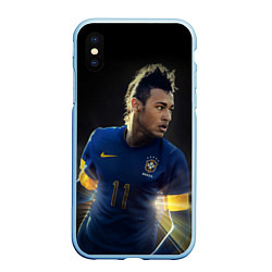 Чехол iPhone XS Max матовый Neymar: Brasil Team, цвет: 3D-голубой