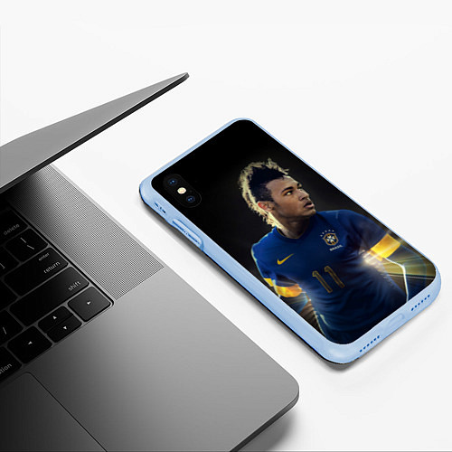 Чехол iPhone XS Max матовый Neymar: Brasil Team / 3D-Голубой – фото 3