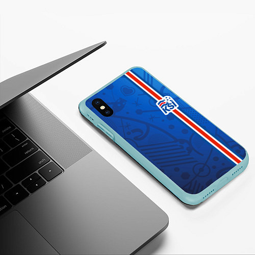 Чехол iPhone XS Max матовый Сборная Исландии по футболу / 3D-Мятный – фото 3