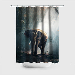 Шторка для душа Слон в лесу, цвет: 3D-принт