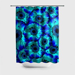 Шторка для душа Голубые хризантемы, цвет: 3D-принт