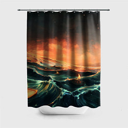 Шторка для душа Фэнтези море корабли закат, цвет: 3D-принт