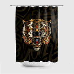 Шторка для душа Тигровый стимпанк Tiger, цвет: 3D-принт