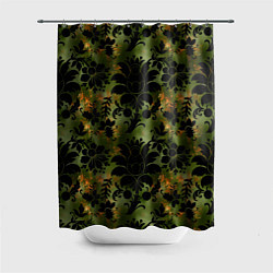 Шторка для душа Темные тропические листья, цвет: 3D-принт