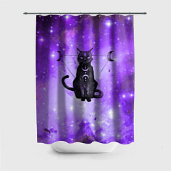 Шторка для душа Космическая черная кошка, цвет: 3D-принт