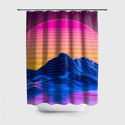 Шторка для душа Vaporwave Mountains Психоделика Неон, цвет: 3D-принт